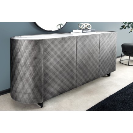 Buffet bas REFLECTION 150cm Anthracite & Marbre Blanc
