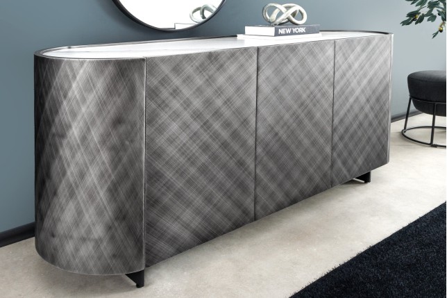 Buffet bas REFLECTION 150cm Anthracite & Marbre Blanc