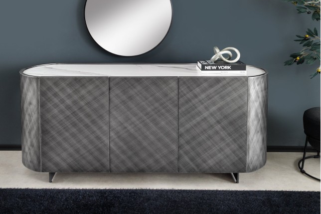 Buffet bas REFLECTION 150cm Anthracite & Marbre Blanc