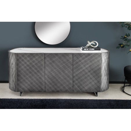 Buffet bas REFLECTION 150cm Anthracite & Marbre Blanc