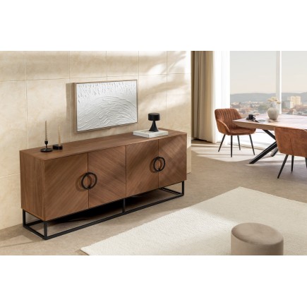 Buffet bas GRANDEZZA 180cm noyer et métal noir