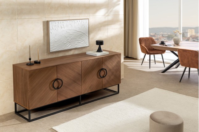 Buffet bas GRANDEZZA 180cm noyer et métal noir