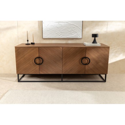 Buffet bas GRANDEZZA 180cm noyer et métal noir 2