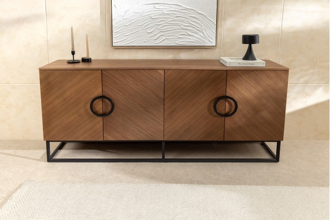 Buffet bas GRANDEZZA 180cm noyer et métal noir