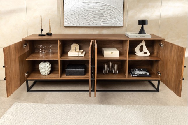Buffet bas GRANDEZZA 180cm noyer et métal noir