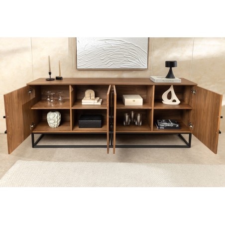 Buffet bas GRANDEZZA 180cm noyer et métal noir
