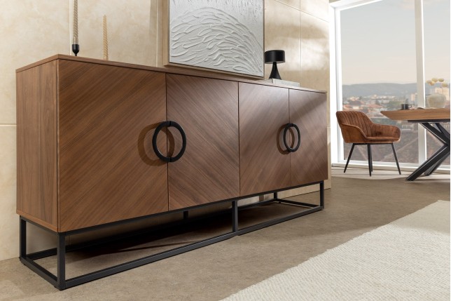 Buffet bas GRANDEZZA 180cm noyer et métal noir