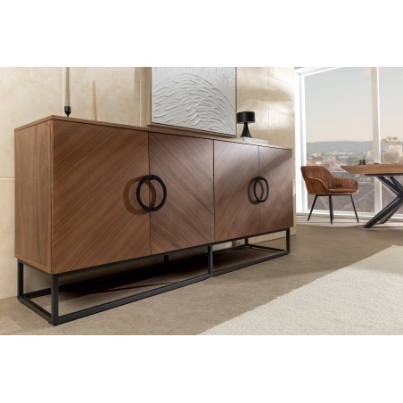 Buffet bas GRANDEZZA 180cm noyer et métal noir