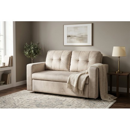 Canapé-lit SMART 140cm velours champagne beige - 2 places