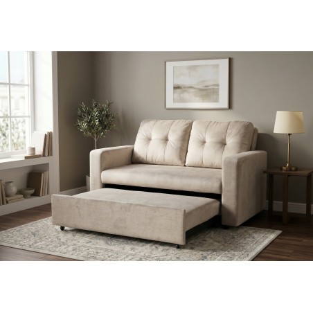 Canapé-lit SMART 140cm velours champagne beige - 2 places