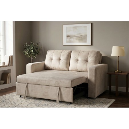 Canapé-lit SMART 140cm velours champagne beige - 2 places