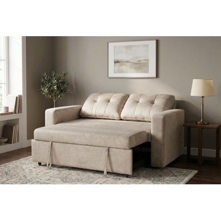 Canapé-lit SMART 140cm velours champagne beige - 2 places