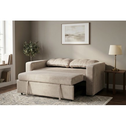 Canapé-lit SMART 140cm velours champagne beige - 2 places 2
