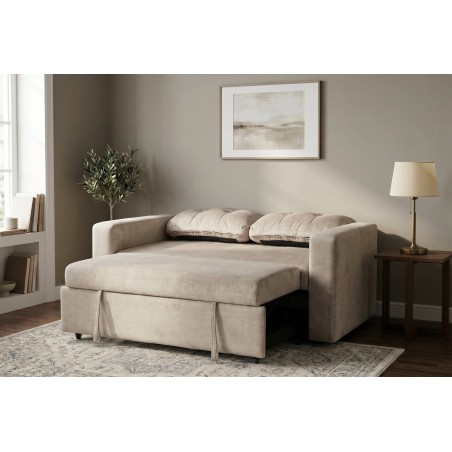 Canapé-lit SMART 140cm velours champagne beige - 2 places