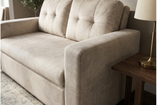 Canapé-lit SMART 140cm velours champagne beige - 2 places