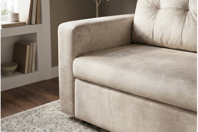 Canapé-lit SMART 140cm velours champagne beige - 2 places