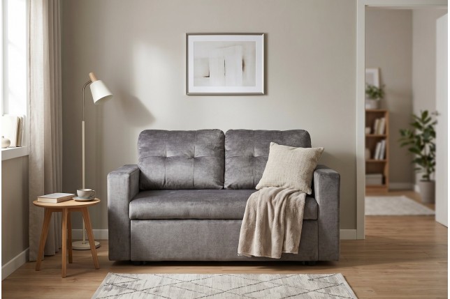 Canapé-lit SMART 140cm velours gris - Convertible 2 places