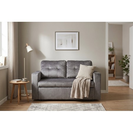 Canapé-lit SMART 140cm velours gris - Convertible 2 places