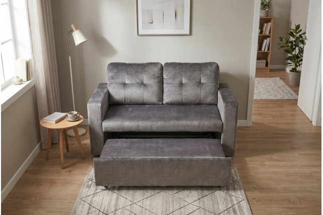 Canapé-lit SMART 140cm velours gris - Convertible 2 places