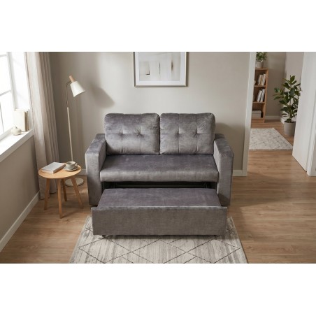 Canapé-lit SMART 140cm velours gris - Convertible 2 places