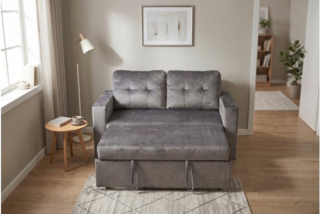 Canapé-lit SMART 140cm velours gris - Convertible 2 places