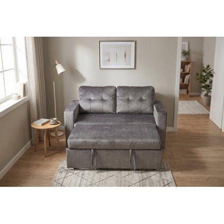 Canapé-lit SMART 140cm velours gris - Convertible 2 places