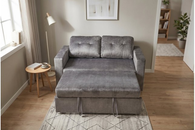 Canapé-lit SMART 140cm velours gris - Convertible 2 places