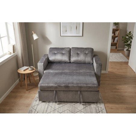 Canapé-lit SMART 140cm velours gris - Convertible 2 places