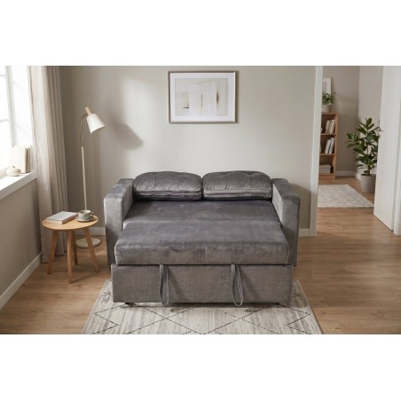 Canapé-lit SMART 140cm velours gris - Convertible 2 places
