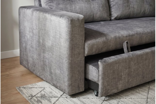 Canapé-lit SMART 140cm velours gris - Convertible 2 places