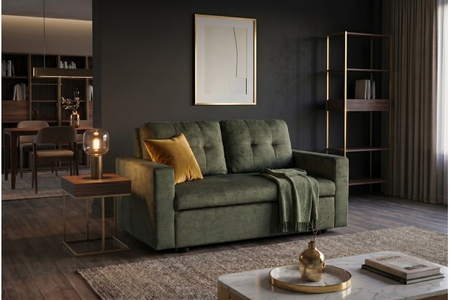 Canapé-lit SMART 140cm 2 places velours vert