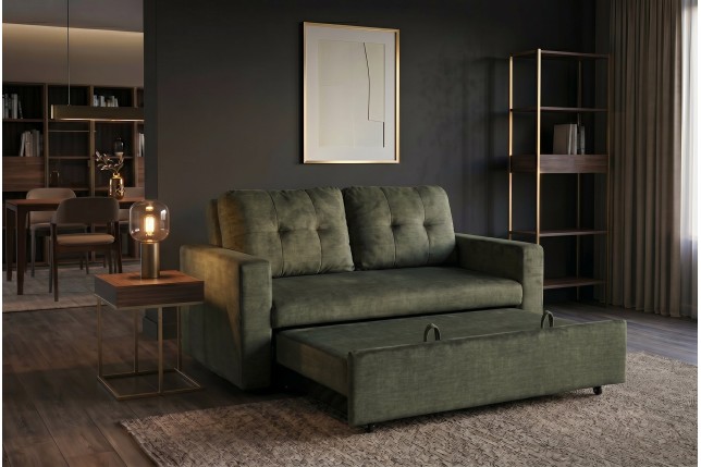 Canapé-lit SMART 140cm 2 places velours vert