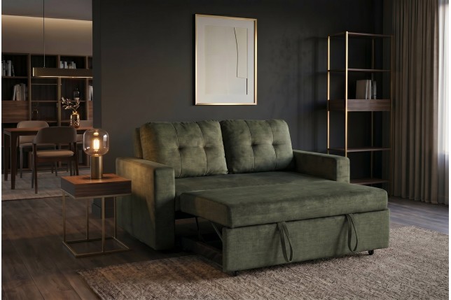 Canapé-lit SMART 140cm 2 places velours vert