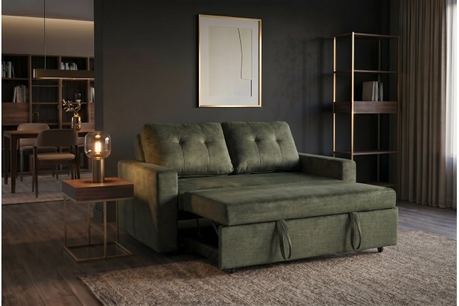 Canapé-lit SMART 140cm 2 places velours vert