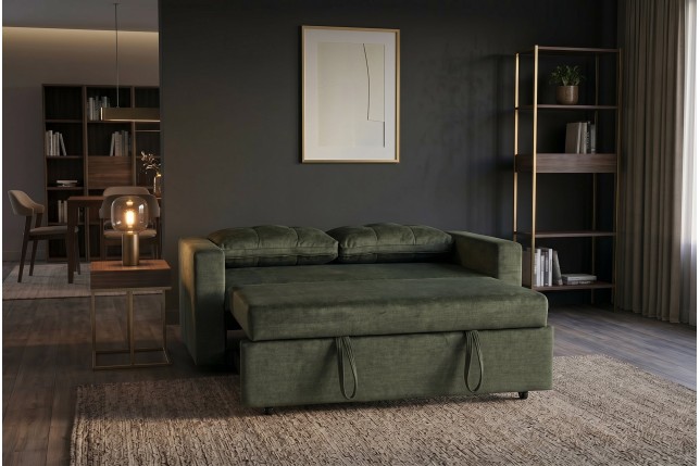 Canapé-lit SMART 140cm 2 places velours vert