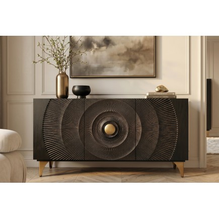 Buffet bas GOLDEN SUNSET 140cm manguier noir et doré