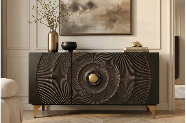 Buffet bas GOLDEN SUNSET 140cm manguier noir et doré