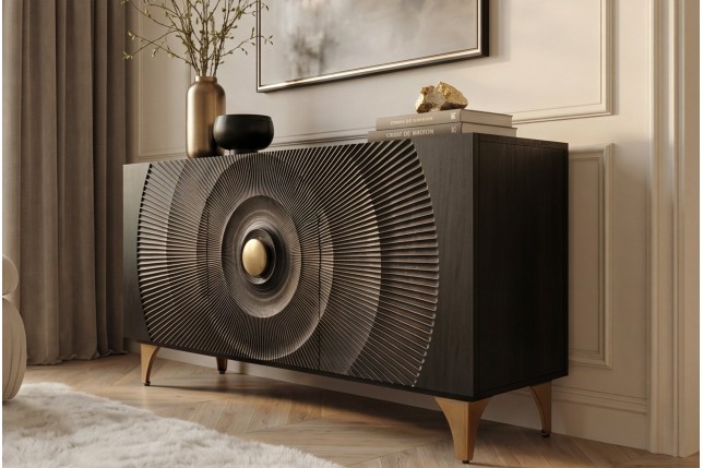 Buffet bas GOLDEN SUNSET 140cm manguier noir et doré