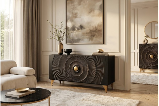 Buffet bas GOLDEN SUNSET 140cm manguier noir et doré