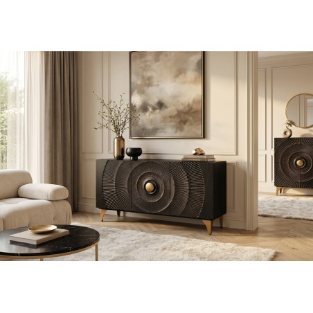 Buffet bas GOLDEN SUNSET 140cm manguier noir et doré