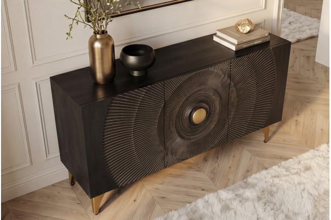 Buffet bas GOLDEN SUNSET 140cm manguier noir et doré