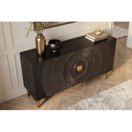 Buffet bas GOLDEN SUNSET 140cm manguier noir et doré