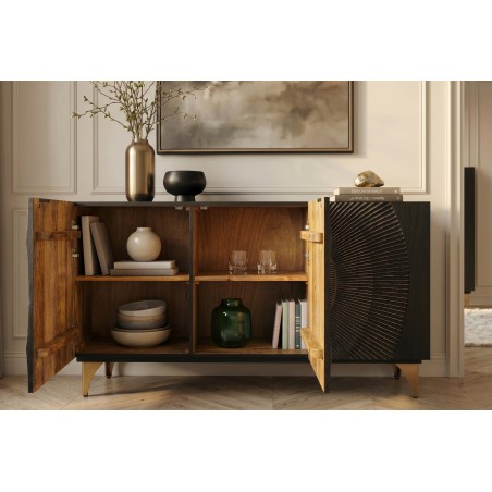 Buffet bas GOLDEN SUNSET 140cm manguier noir et doré