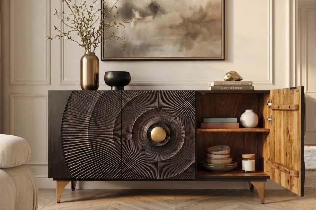 Buffet bas GOLDEN SUNSET 140cm manguier noir et doré