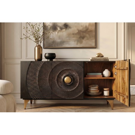 Buffet bas GOLDEN SUNSET 140cm manguier noir et doré