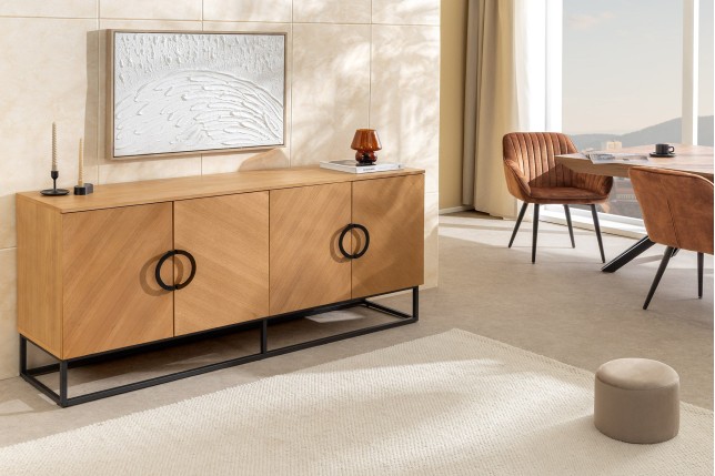 Buffet bas GRANDEZZA 180cm chêne et métal noir