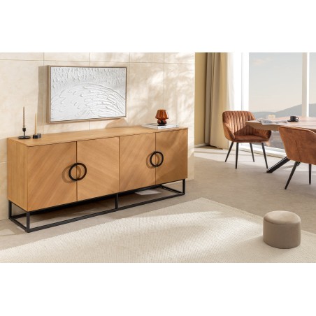 Buffet bas GRANDEZZA 180cm chêne et métal noir