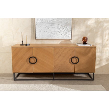 Buffet bas GRANDEZZA 180cm chêne et métal noir 2