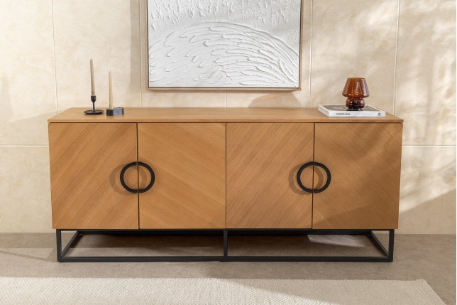 Buffet bas GRANDEZZA 180cm chêne et métal noir