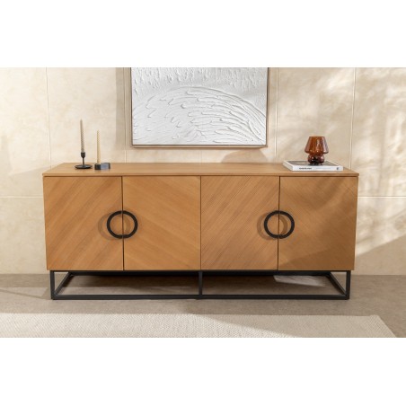 Buffet bas GRANDEZZA 180cm chêne et métal noir